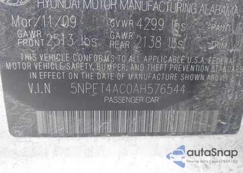 2010 Hyundai Sonata Gls from USA, damaged, VIN 5NPET4AC0AH576544
